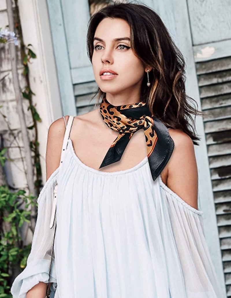 GERINLY Animal Print Scarfs for Women Leopard Neck Scarf Satin Head Scarves for Ponytail Brown Silk Purse Charm(Leopard) - Image 2